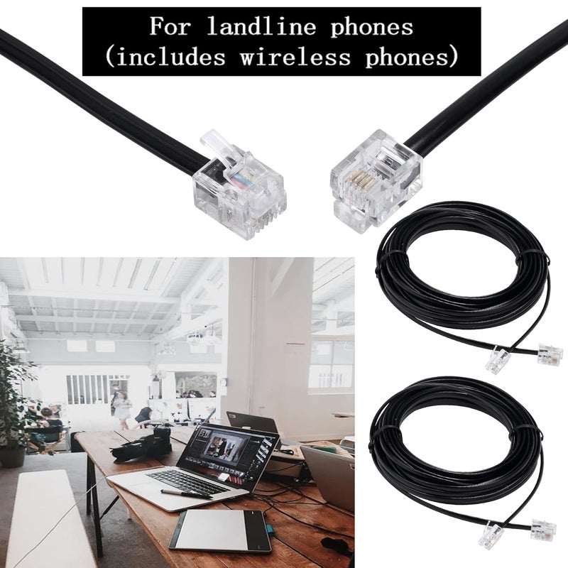 Ubramac 15ft Phone Telephone Extension Cord Cable Line Wire with Standard RJ11 6P4C Plugs for Landline Telephone,(Black, 2Pack) - Image 4